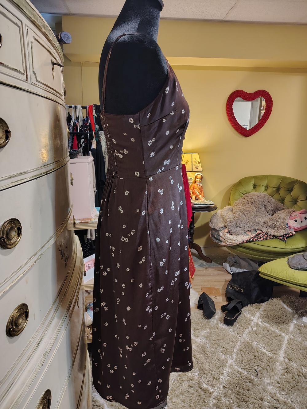 Abercrombie & Fitch Brown Floral Silky Lined Midi Slip Dress - Picture 5 of 14